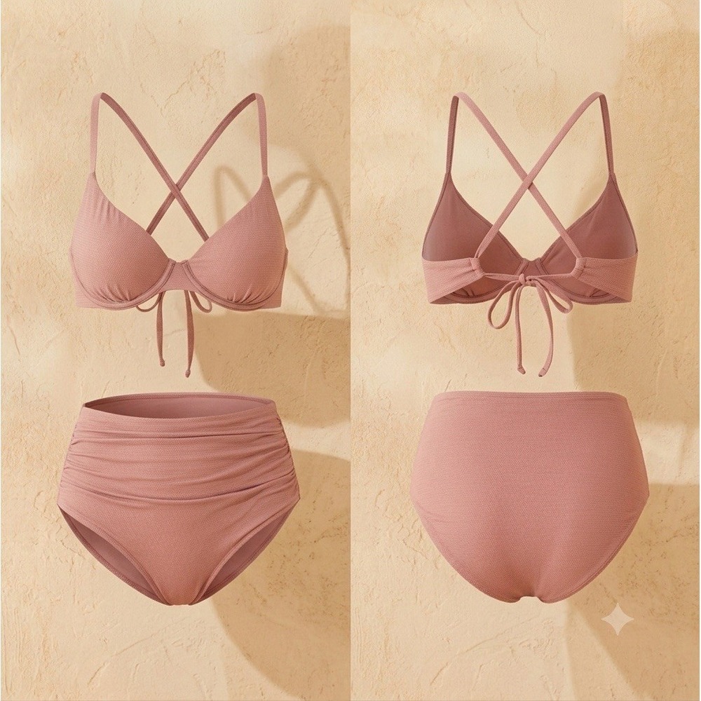 Shade & Shore Underwired Bikini Swimsuit Top & High Waist Bottom XS Pink Shimmer